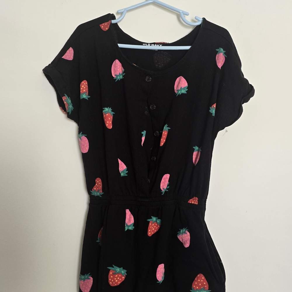 Old Navy Black Strawberry Print Romper